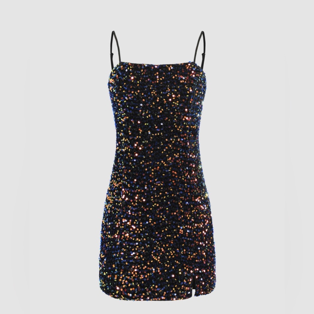 NWT SEQUIN CAMI SPLIT SHORT DRESS